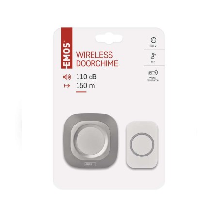 CAMPANELLO SENZA FILI QUADRATO LUMINOSO ARGENTO 150MT 110DB EMOS P5733S