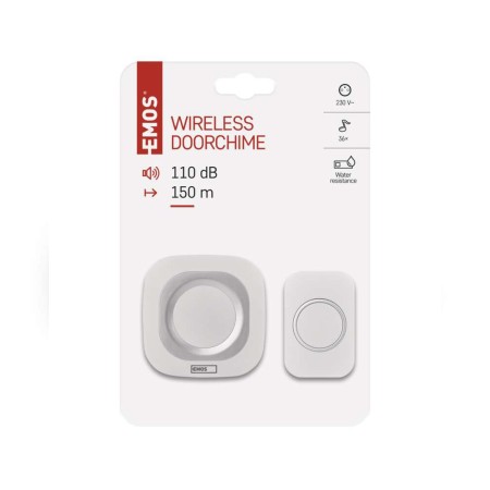 CAMPANELLO SENZA FILI QUADRATO LUMINOSO 150MT 110DB EMOS P5733W