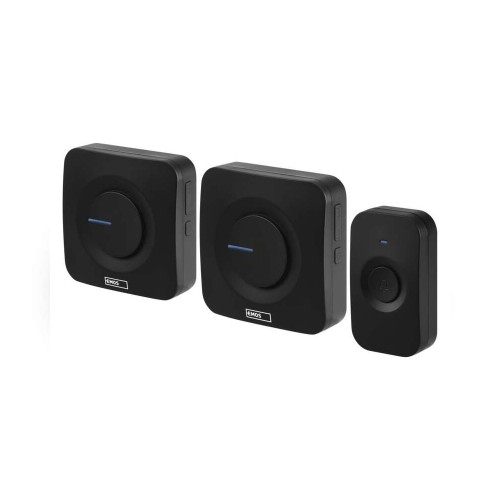 CAMPANELLO SENZA FILI DOPPIO NERO 180MT QUADRATO A BATTERIA EMOS P5730