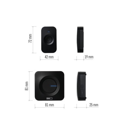 Campanello Senza Fili Nero Quadrato 180mt 90dB | Alimentazione a Batterie | EMOS P5728