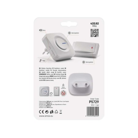Campanello Senza Fili Bianco | Pulsante Senza Batterie, 36 Melodie, 180mt | EMOS P5729