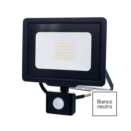 FARO LED 30W IP65 4500K NERO C/SENSORE MOVIMENTO OPTONICA 5948