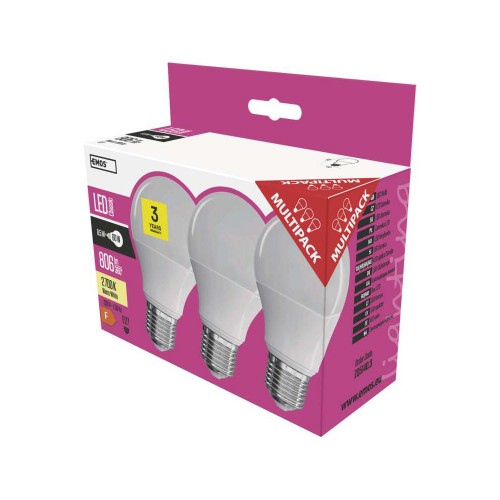 SET 3 LAMPADINE LED E27 8.5W (60W) 2700K 806LM GOCCIA EMOS ZQ5140.3