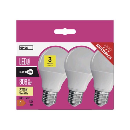 SET 3 LAMPADINE LED E27 8.5W (60W) 2700K 806LM GOCCIA EMOS ZQ5140.3