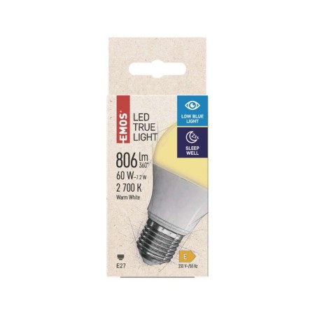 Lampadina LED E27 7.2W (60W) 2700K goccia filtro luce blu True Light ZQ5144