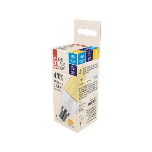 Lampadina LED E14 4.2W (40W) 2700K oliva filtro luce blu True Light ZQ3224