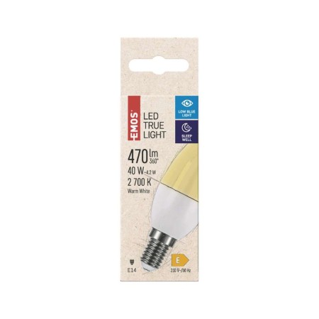 Lampadina LED E14 4.2W (40W) 2700K oliva filtro luce blu True Light ZQ3224