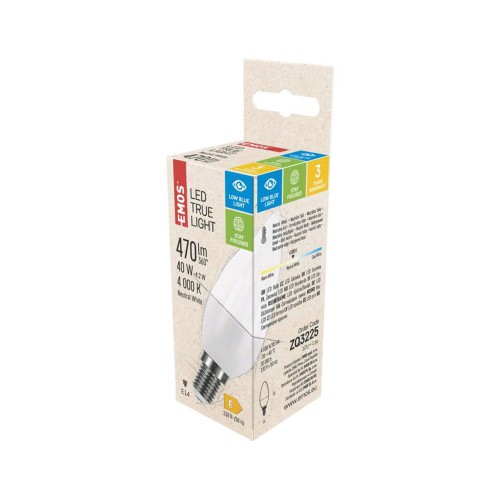 Lampadina LED E14 4.2W (40W) 4000K oliva filtro luce blu True Light  ZQ3225