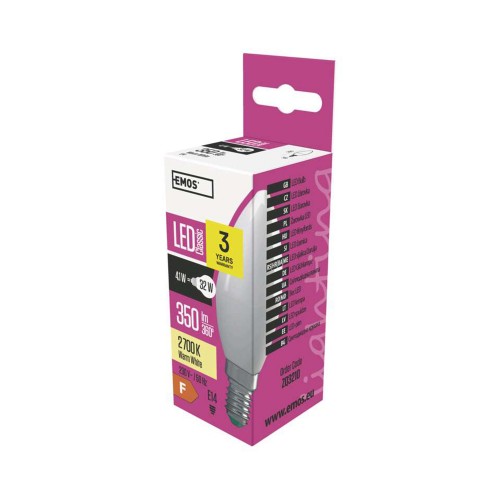 LAMPADINA LED OLIVA 4.1W (32W) E14 2700K 350LM EMOS ZQ3210