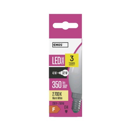 LAMPADINA LED OLIVA 4.1W (32W) E14 2700K 350LM EMOS ZQ3210