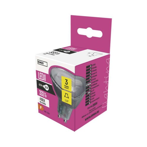 Lampadina LED GU10 4,2W (35W) 4000k - 3 Anni Garanzia | EMOS ZQ8334
