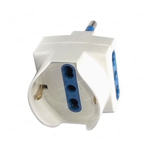 Adattatore Triplo Presa Schuko e Bipasso 10-16A Spina 10A Bianco 2