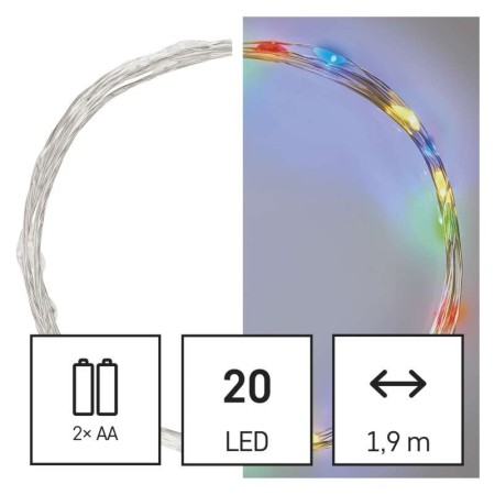 CATENA NANO 20 LED MULTICOLOR 1,9MT FILO ARERGENTO A BATTERIE