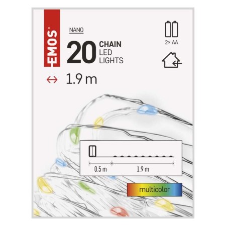 CATENA NANO 20 LED MULTICOLOR 1,9MT FILO ARERGENTO A BATTERIE
