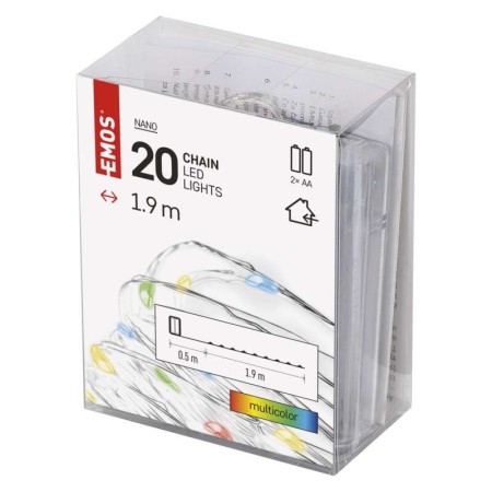 CATENA NANO 20 LED MULTICOLOR 1,9MT FILO ARERGENTO A BATTERIE