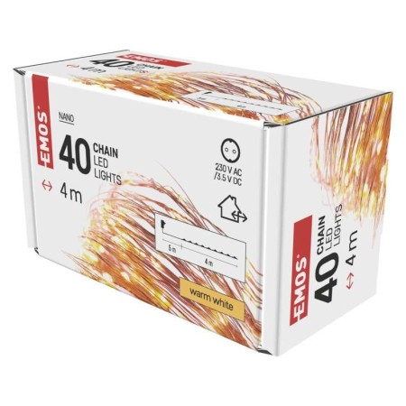 Catena LED Filo Rame Nano: 40 LED Caldi, 4m, Interno Esterno | EMOS D3AW01