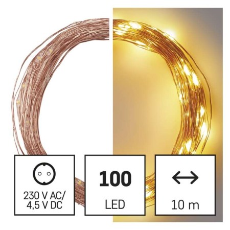 Catena NANO LED: 100 LED Caldi, Timer, 10mt Interno/Esterno | EMOS D3AW02
