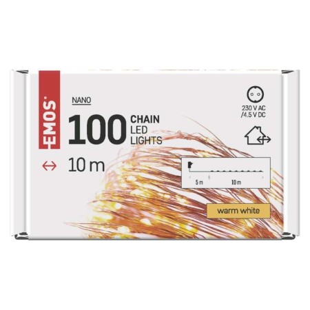 Catena NANO LED: 100 LED Caldi, Timer, 10mt Interno/Esterno | Emos D3AW02