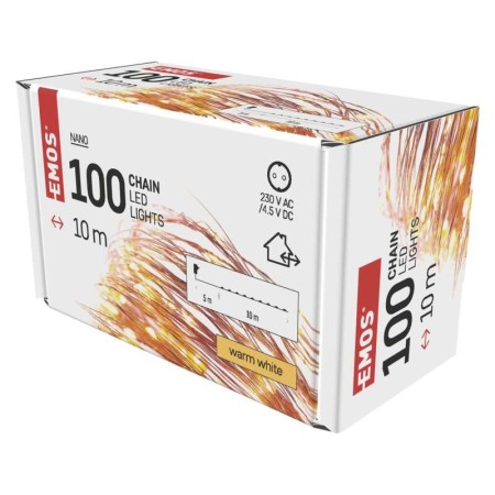 Catena NANO LED: 100 LED Caldi, Timer, 10mt Interno/Esterno | EMOS D3AW02