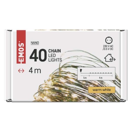 Catena NANO LED: 40 luci calde - Filo Verde 4mt - Timer | Emos D3AW03