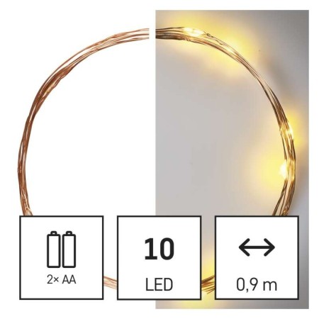 Catena LED Batteria Nano: 10 LED Bianco Caldo, Filo Rame, Timer | EMOS D3AW06