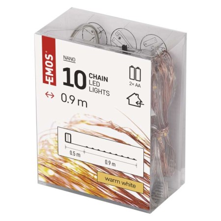 Catena LED Batteria Nano: 10 LED Bianco Caldo, Filo Rame, Timer | EMOS D3AW06