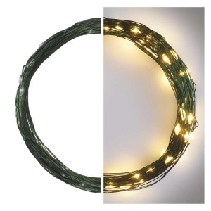 Catena nano LED 75 luci bianco caldo cavo verde 7,5 metri timer automatico 230V albero Natale siepe giardino EMOS D3AW04