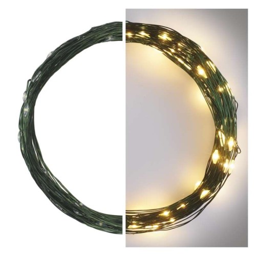 Catena nano LED 75 luci bianco caldo cavo verde 7,5 metri timer automatico 230V albero Natale siepe giardino EMOS D3AW04