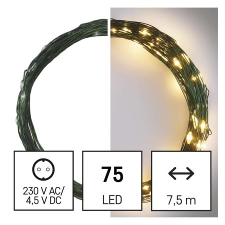 CATENA NANO 75 LED LUCE CALDA 7.5MT FILO VERDE C/TIMER IP44 INTERNO ESTERNO D3AW04