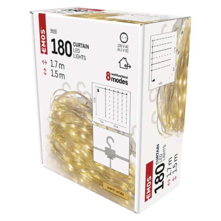 Tenda NANO LED 180 Luci Calde, 1.7X1.5MT, 8 Giochi di luce, Interno Esterno | Emos D3EW02