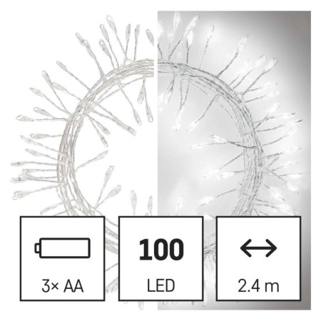Catena NANO CLUSTER a Batterie: 100 LED Luce Fredda, Filo Argento | Emos D3FC01