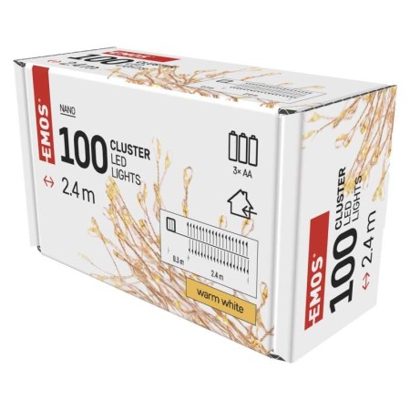Catena NANO CLUSTER a Batterie: 100 LED Luce Calda, Filo Oro | Emos D3FW01