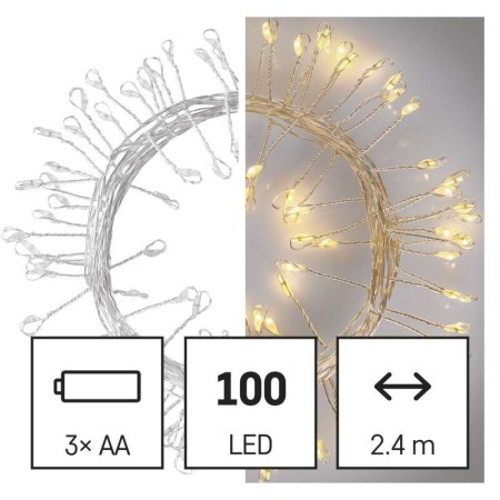 Catena NANO CLUSTER a Batterie: 100 LED Luce Calda, Filo Oro | Emos D3FW01