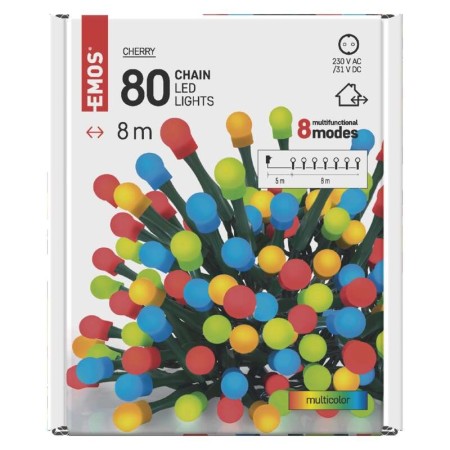 Catena Luminosa LED 80 CHERRY Multicolore, 8mt, Timer, Esterno | Emos D5AM
