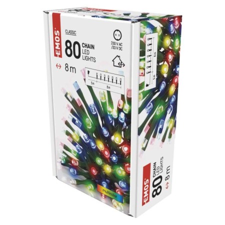 CATENA LUMINOSA 80 LED MULTICOLOR 8MT C/TIMER IP44 INTERNO ESTERNO