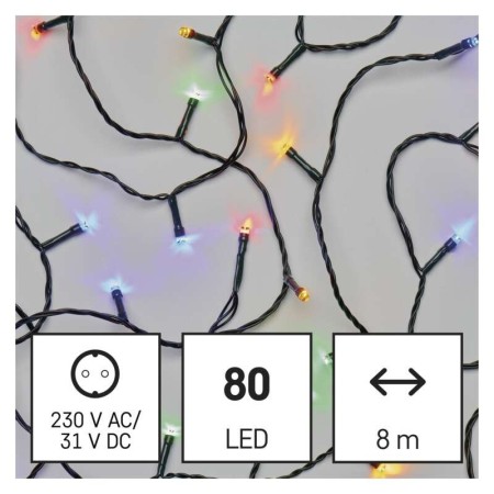 CATENA LUMINOSA 80 LED MULTICOLOR 8MT C/TIMER IP44 INTERNO ESTERNO