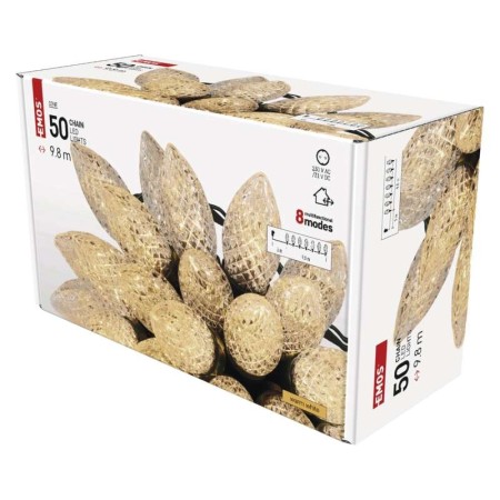 CATENA LUMINOSA 50 LED PIGNA LUCE BIANCA CALDA 9.8MT MULTIFUNZIONE IP44 INTERNO ESTERNO