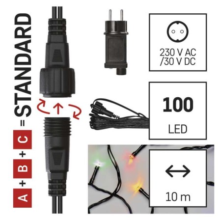 CATENA LUMINOSA 100 LED LUCE MULTICOLOR C/TIMER 10MT IP44 INTERNO ESTERNO