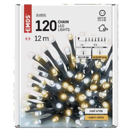 CATENA LUMINOSA 120 LED LUCE BIANCA CALDA/FREDDA 12MT IP44 INTERNO ESTERNO