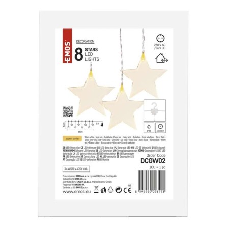 Tenda natalizia LED 8 Stelle Luci Calde, 45x84 cm, Interno Esterno | Emos DCGW02