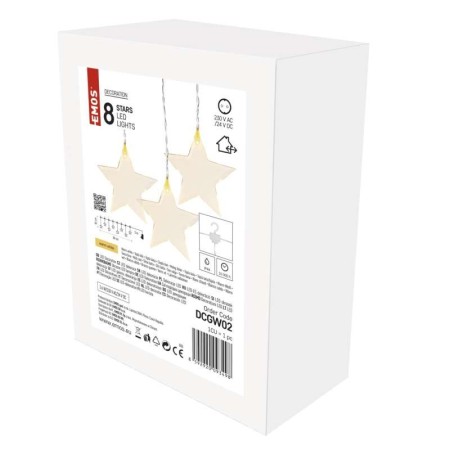 Tenda natalizia LED 8 Stelle Luci Calde, 45x84 cm, Interno Esterno | Emos DCGW02