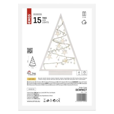 Decorazione in Legno Albero con Stelle 15 Led a batterie | Emos DCWW27