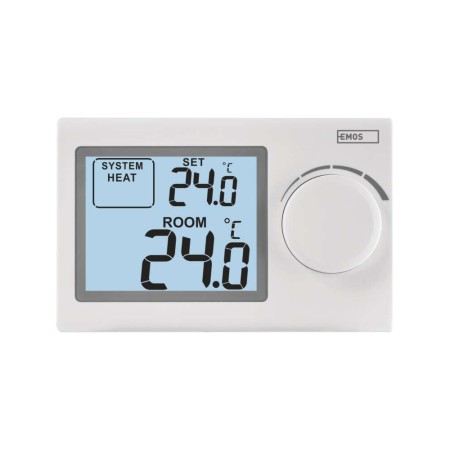 Termostato caldaia semplice EMOS P5604 display LCD grande 77mm numeri 15mm rotella manuale certificato CE installazione facile