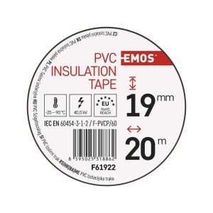 Nastro isolante PVC nero 19mm x 20m, spessore 0.13mm, autoestinguente e certificato CEI EN 60454. 2