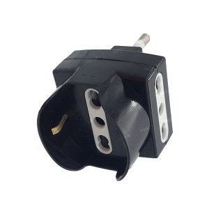 Adattatore Triplo Presa Schuko e Bipasso 10-16A Spina 16A Nero