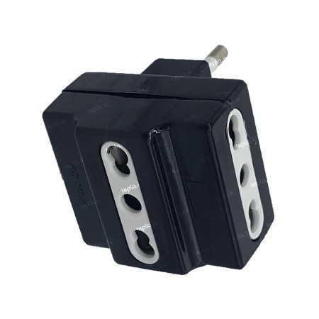 Adattatore Triplo Prese Bipasso 10-16A Spina 10A Nero