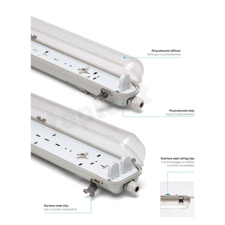 PLAFONIERA STAGNA PER 1 TUBO LED 150CM CABLATA IP65