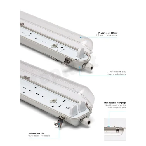 PLAFONIERA STAGNA PER 2 TUBI LED 60CM...