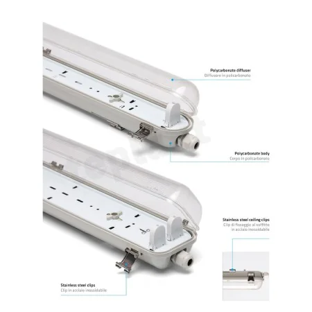 PLAFONIERA STAGNA PER 2 TUBI LED 60CM CABLATA IP65