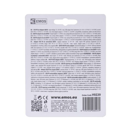 Caricabatterie da Auto per Presa Accendisigari 30W con Porta USB-C PD e USB-A QC 3.0 | EMOS V0220